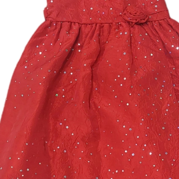 Girls Candy Red Party Big Bow Dress Size 4 Silver Foil Detail - Picture 3 of 7